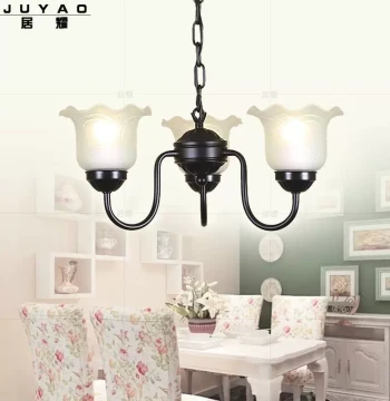 European Style Chandelier Home Lighting Wrought Iron Ancient Town Lamp Glass Simple American Retro Ceiling Light