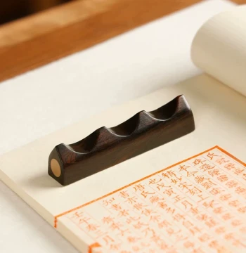 Ebony Wood with Copper Inlay Brush Mountain, Calligraphy Brush Holder, Solid Wood Creative Brush Stand, Four Treasures of the Study, Student Brush Rest