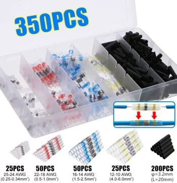 Cross-Border Hot Sale 350pcs Heat Shrink Waterproof Insulated Wire Terminals Solder Sleeve Series Combination Terminals Factory Direct