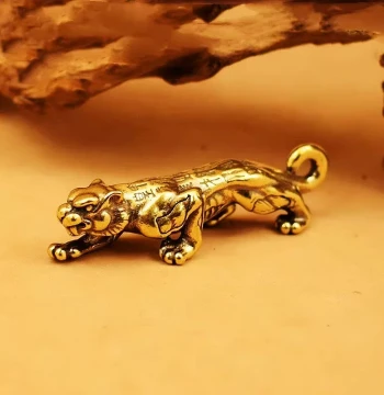 Solid Brass Tiger Tally Brush Rest, Vintage Qin Dynasty Tiger Tally Military Authority Token Tea Pet Ornament