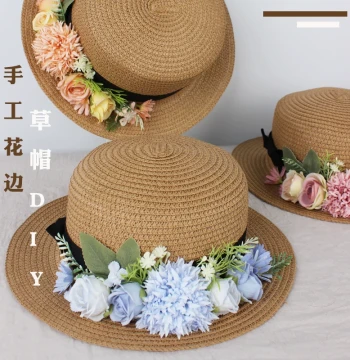 Floral Straw Hat Handmade DIY Material Kit Women's Summer Beach Hat Event Warm-up Team Building Sunshade Gift Hat