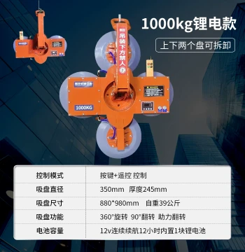 Lithium Battery Powered 500-1000KG Electric Glass Suction Cup Lifter for Glass Hoisting, Curtain Walls, and Installation