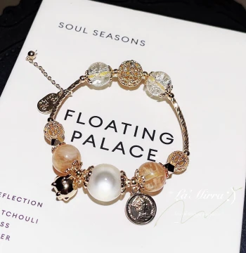 Wealth-Attracting Bracelet: Golden Pig with Natural Yellow Crystal, White Moonstone, and 14K Gold-Plated Rutilated Quartz - Lucky Fortune Bangle for Women