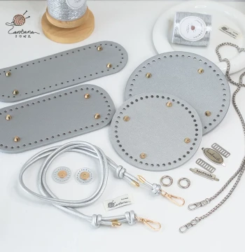 Silver Bag Accessories Mega Collection PU Bag Bottom Strap DIY Woven Bag Supplies Snap Button Adjustable Strap Chain Tag
