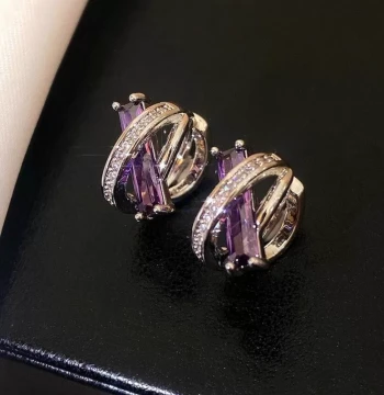 Outlet Clearance Sale: 18K Gold Purple Cross Stud Earrings for Women - Fashionable & Unique Jewelry Accessory