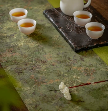 Retro Waterproof Imitation Cloud Yarn Tea Mat Double-Layer Chinese Zen Style Tea Table Runner Tea Pad Cloth Light Luxury Tea Table Tea Table Cloth Tablecloth