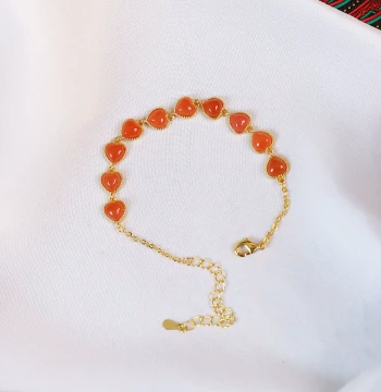 Natural Southern Red Agate Heart-Shaped Loose Stone Silver-Plated Setting Bracelet Women's Fashion Inlaid Jewelry