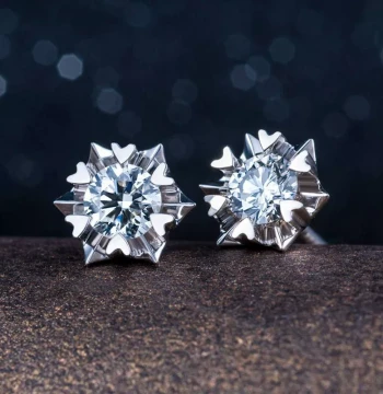 GIA Certified Natural Diamond Pt950 Platinum Stud Earrings: Classic Snowflake Six-Prong 1 Carat Design for Engagement and Wedding