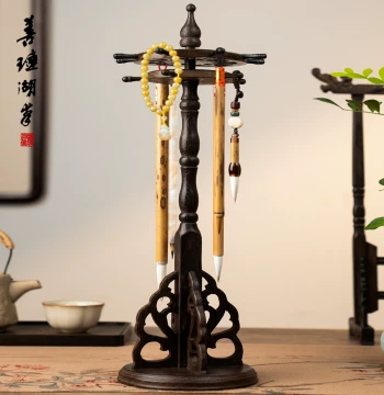 Shanlian Hubei Brush Rack: Solid Wood Calligraphy Brush Holder for Four Treasures of the Study, Chinese Painting Display Stand, Chicken Wing Wood Round Tray Storage Rack, Brush Stand for Beginners