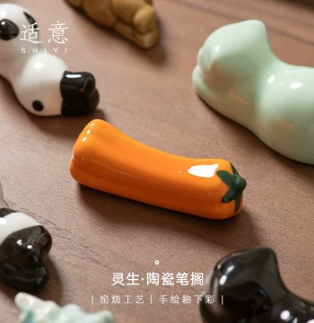 Shiyi Lingsheng Ceramic Brush Rest: Cute and Minimalist Chinese Style Holder for Calligraphy and Painting