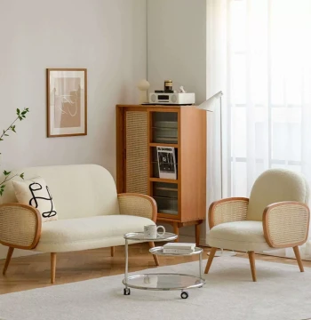 Vintage Rattan Sofa for Milk Tea Shops, Living Rooms, and Boutiques - Nordic Style Solid Wood Hotel Furniture