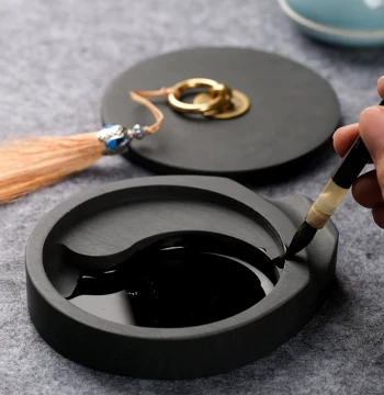 Hot Pot Inkstone Non-Drying Ink She Inkstone Four Treasures of the Study Stationery Calligraphy Supplies 4-inch Lidded Ink Sea Ink Stick Ink Dish Beginner Brush Ink Paper Inkstone Shexian 5-inch 6-inch Student Ink Butterfly Small Inkstone with Lid