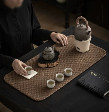 Jacquard Cotton Linen Chinese Style Zen Tea Mat Fabric Tea Table Pad Waterproof Chinese Style Tea Table Table Runner Dry Brewing Tea Ceremony Mat