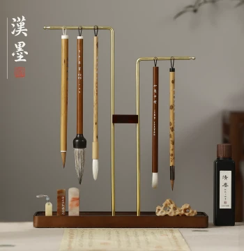 Xianting Brush Hanger Wooden Creative New Chinese Style Calligraphy Four Treasures of the Study Brush Rest Hanging Rack Retro High-End Light Luxury Ancient Style Stationery Storage Ornament for Beginners