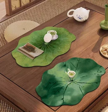 Zen Lotus Leaf Tea Table Mat, Quick-Drying Absorbent Diatom Mud Desktop Protector, Large Size Tea Table Coaster