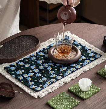 Chinese Style Cotton Embroidered Dry Brewing Mat, Incense Mat, Tea Ceremony Accessories, Tea Room Tea Table Mat, Chinese Zen Style