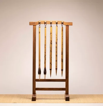 Jinse Study Rosewood Brush Hanger, Solid Wood Traditional Minimalist Pen Rack, Antique Style Four Treasures of the Study Ornament for Beginners Set