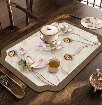 New Chinese Zen Style Tea Mat: Water-Absorbing Tea Table Pad, Teacup Coaster, Heat Insulation and Drainage Mat, Traditional Chinese Style Tea Station Mat