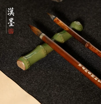 Ceramic Bamboo Joint Brush Rest, Cute Japanese-Style Multi-Functional Brush Holder, Four Treasures of the Study Ornament, Small Town Ruler, Paperweight