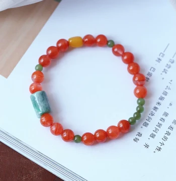 Bonus Natural Southern Red Agate Bracelet Single Loop with Beeswax and Jadeite Original Design Women's Bracelet