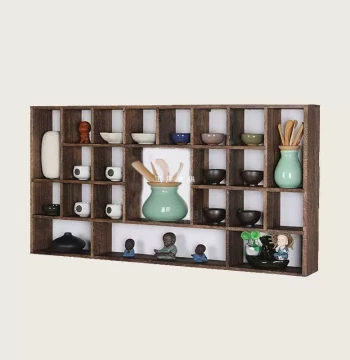 Solid Wood Jianzhan Teacup Tea Set Wall-Mounted Rack, Chinese Style Wall Hanging Curio Shelf, Multi-Treasure Pavilion Teapot Storage Display