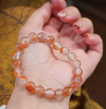 Natural Southern Red Agate Sichuan Material Ice-Floating Flower Round Bead Bracelet for Women; Koi Red Agate Jewelry Gift