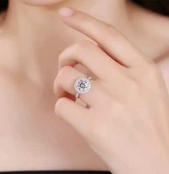 IGI Lab-Grown Diamond Ring - Four-Prong Halo Setting Round Cut Pt950 Platinum Diamond Ring for Women - Perfect Gift