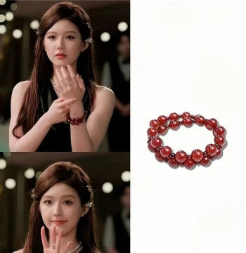 Celebrity Zhao Lusi Same Style Natural Red Agate Round Bead Double-Wrap Bracelet, Women's Agate Chalcedony Hand Strand Gift