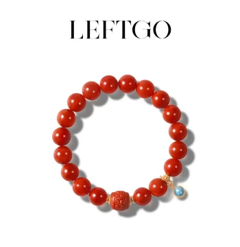 LEFTGO Natural Southern Red Agate Bracelet for Women S925 Silver Plated 18K Gold 10mm Round Bead Bracelet New Style