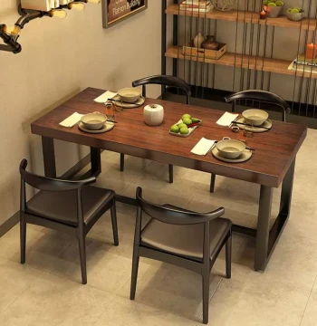 American Industrial Style Solid Wood Dining Table Set - Loft Restaurant and Hot Pot Shop Furniture