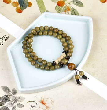 Natural Passion Seed and Green Sandalwood Bracelet Wooden Collectible Ethnic Style Women's Buddhist Beads Men's Accessory National Style
