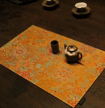 Qingshan Handmade Tea Mat 'Mulanci', Song Brocade Chinese Traditional Round Flower Dry Brewing Absorbent Tea Mat, Jacquard Satin Baoxiang Flower Pattern