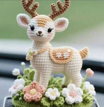 Cute 'Deer Peace' Ornament, Yarn Crochet Handmade DIY Materials, Little Deer Crochet Hook Car Accessory, Best Friend Gift