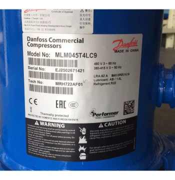 Brand New Original Danfoss Cold Storage Air Conditioning Compressors: Models MLZ045T4LC9, MLZ048T4LC9, and MLM045T4