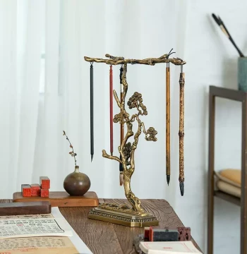 Tong Wu Jing New Chinese Style Brass Creative Pine and Cypress Shaped Artistic Brush Holder, Four Treasures of the Study, Calligraphy Tool Ornament
