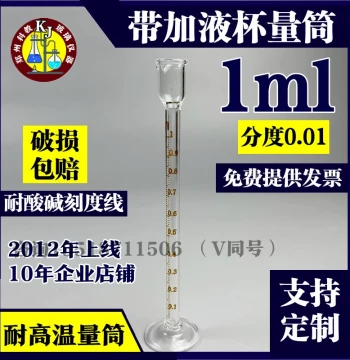 To-Deliver Glass Graduated Cylinder Precision Micro Cylinder with Filling Cup 0.5ml 1ml 2ml 5ml 10ml High Precision Model