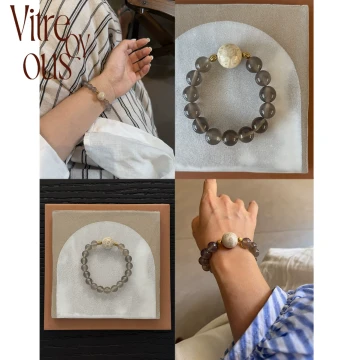 VITREQYOUS Minimalist Instagram-Style Versatile Natural Coral Jade Gray Agate Original Design Bracelet Jewelry