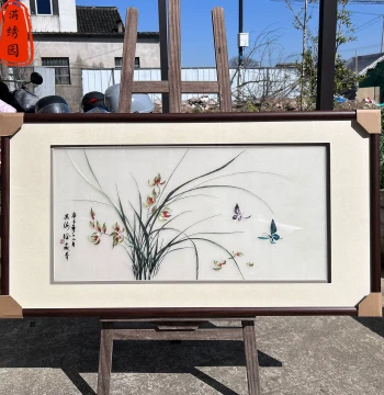 Intangible Cultural Heritage Pure Handmade Fine Four-Thread Su Embroidery Hanging Painting Orchid Living Room Study Bedroom Bedside Chinese Decorative Art