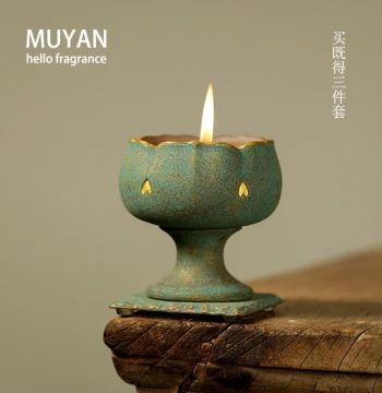 Handmade Ceramic Butter Lamp for Home Use, Traditional Wick Oil Lamp, Vintage Zen Buddhist Altar Lamp, Eternal Flame Offering