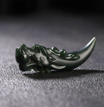 Natural Xinjiang Hetian Jade Dragon Tooth Jade Pendant - Fine Material Green Jade Dragon Head Tooth Jade Amulet for Men & Women, Jade Hanging Ornament & Necklace Drop