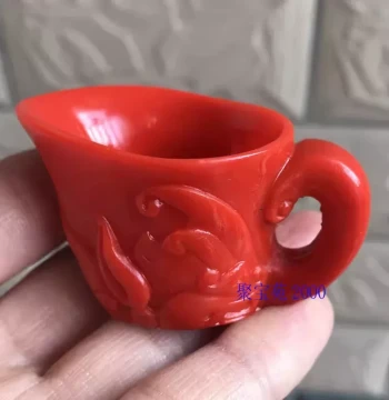 Jade Collectible Small Wine Cup, Small Play Piece Craftwork, Small Ornament Imitation Southern Red Agate Wine Cup and Drinkware