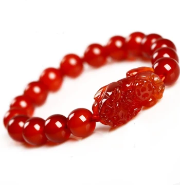 Natural Red Agate Pixiu Bracelet Red Agate Piqiu Beaded Bracelet Natural Red Agate Bracelet