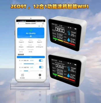 2C09T 12-in-1 Tuya Smart APP WIFI Air Quality Detector CO2 PM2.5 Formaldehyde TVOC