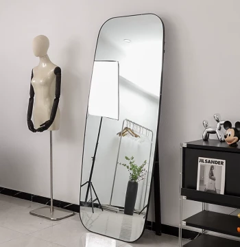 Full-Length Body Mirror for Bedroom, French-Style Irregular Mirror Surface, Light Luxury Floor-Standing Mirror, Custom-Shaped Mirror for Clothing Stores, Movable