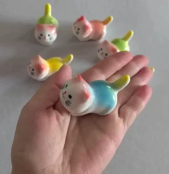 Cute Cat Chopstick Rest, Lucky Cat Chopstick Holder, Pen Rack, Small Cat Ceramic Ornament, Gardening Potted Plant Pet Decoration