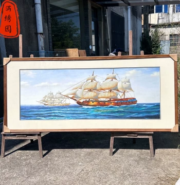 Handcrafted Intangible Cultural Heritage Su Embroidery Sailboat Art – 'Smooth Sailing' Decorative Painting for Office Opening or Overseas Gifts