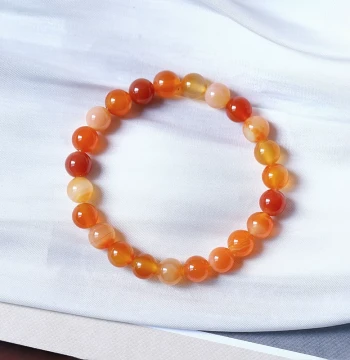 Bonus Natural Original Color Agate Bracelet Round Bead Single Loop Bracelet Natural Orange Yellow Striped Agate Unisex Style