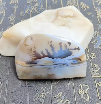 Ocean Chalcedony Small Ornament Large Pendant Natural Agate Grass Flower Landscape Collectible Hand Piece Small Display Gift
