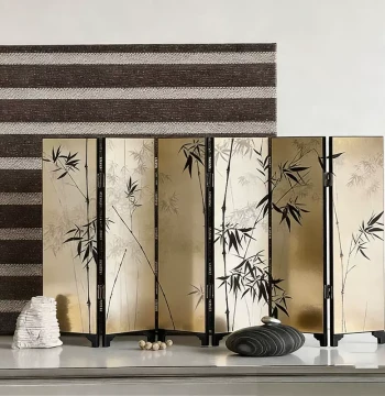 New Chinese Style Tea Room Tea Table Screen Bamboo Painting Decorative Folding Screen Tea Space Artistic Ornament Tea Space Atmosphere Desktop