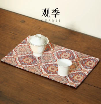 Qifengju Nishijin Brocade Baoxiang Flower Retro Tea Mat, New Chinese Zen Style Table Pad, High-End Song Jin Fabric Wan Hua Tablecloth